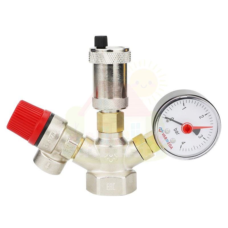Инженерная сантехника Группа безопасности котла Varmega 1" 3Бар, никелированная латунь — детальное фото
