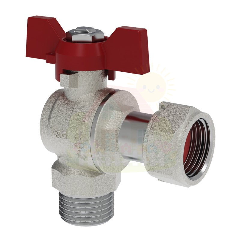 Инженерная сантехника Кран шаровой угловой V&G Valogin 3/4" с НГ гайкой ВР/НР резьба, ручка бабочка — детальное фото