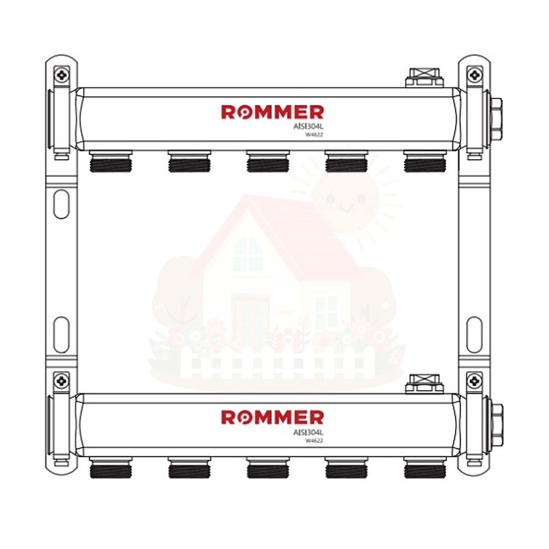 Инженерная сантехника Коллектор для радиатора Rommer 1"x3/4" 7 контуров — детальное фото