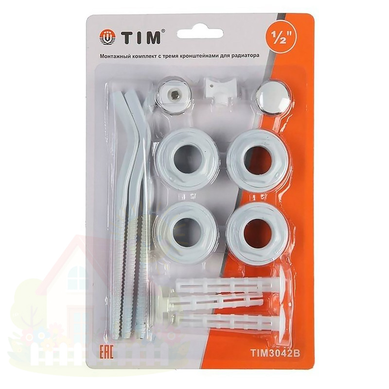 Купить Набор пробок для подключения радиатора TIM 1/2" с 2 кронштейнами (11 предметов) — фото товара в каталоге