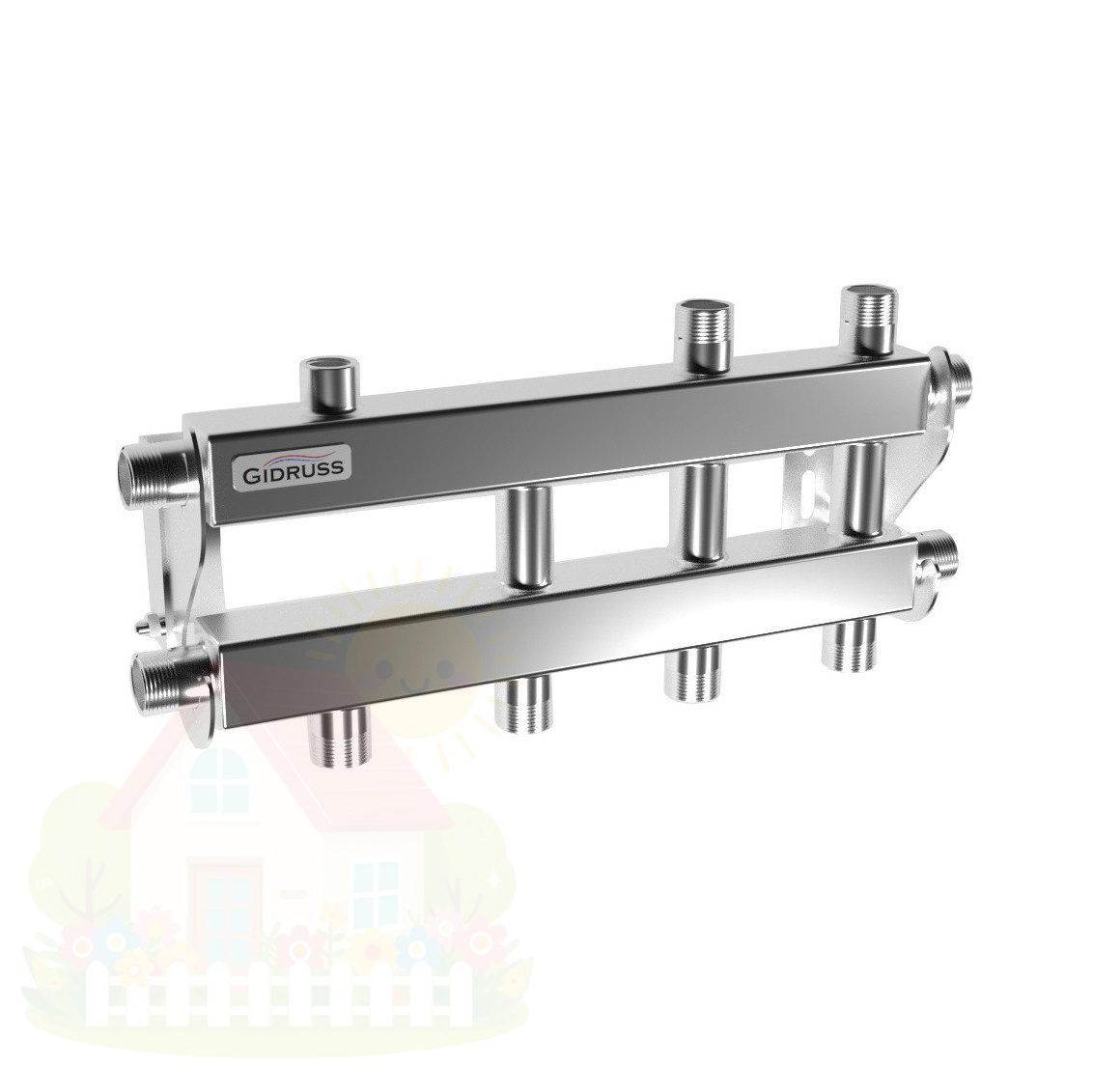 Купить Коллектор нержавеющий модульный Gidruss MKSS-40-4DU до 40 кВт 3/4" 4 контура — фото товара в каталоге