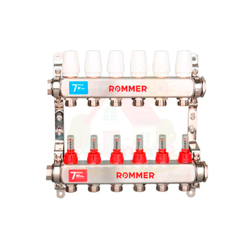 Инженерная сантехника Коллектор с расходомерами Rommer 1"x3/4" 12 контуров — детальное фото