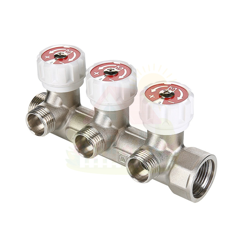 Инженерная сантехника Коллектор Valtec для воды с вентилями 3/4"х1/2" на 4 выхода арт.VTc.570.N.0504 — детальное фото