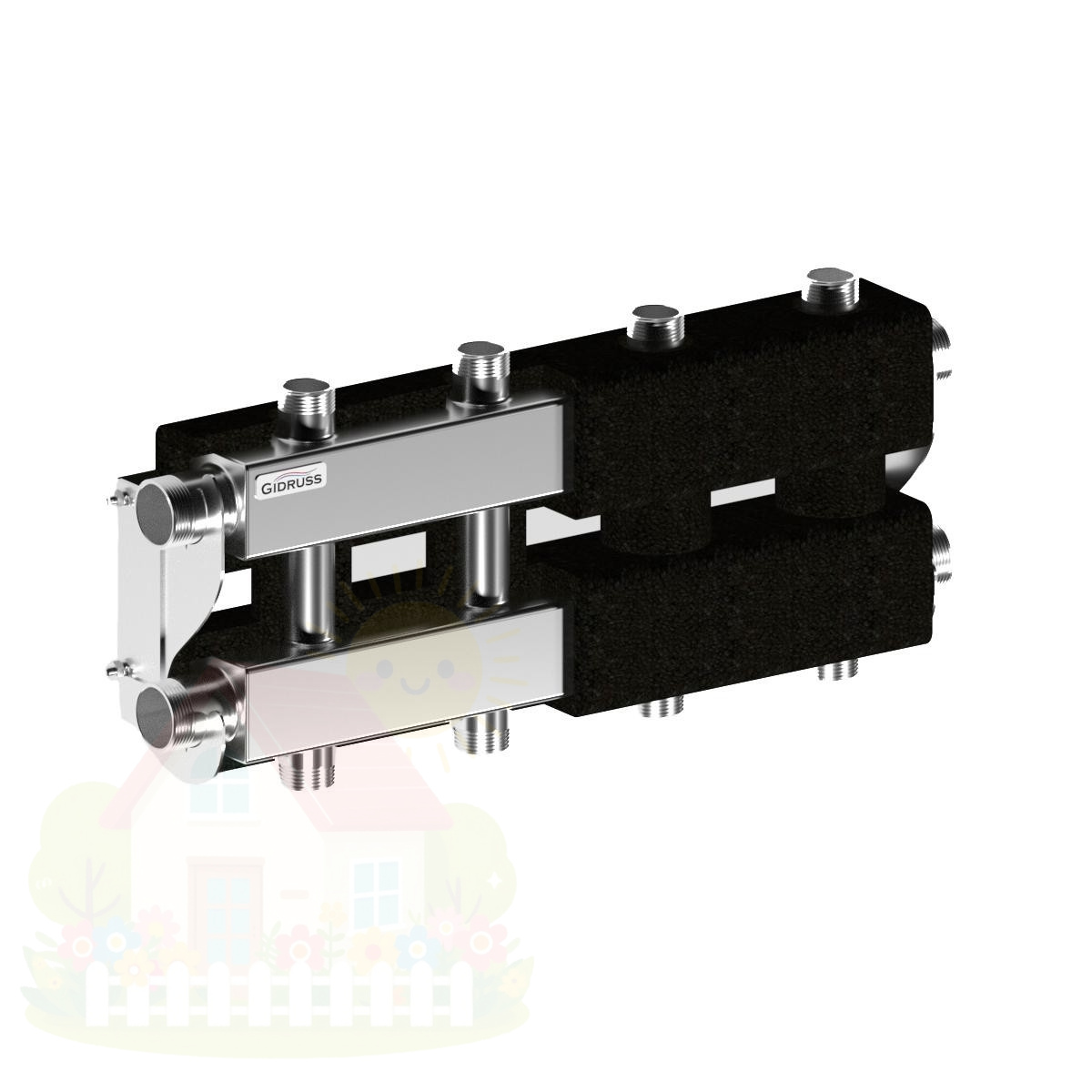 Купить Коллектор нержавеющий модульный Gidruss MKSS-100-4DU до 100 кВт 1 1/4" 5 контуров — фото товара в каталоге