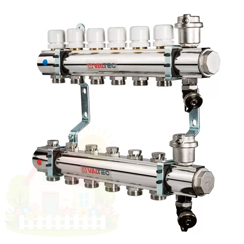 Купить Коллектор Valtec для радиаторов 1"х 3/4" на 12 выходов (латунь) арт.VTC.594.EMNX.0612 — фото товара в каталоге