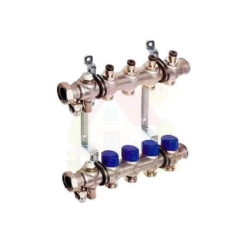 Инженерная сантехника Коллекторная группа Elsen EMI02 1"x3/4", из нержавеющей стали с вентилями, 10 контуров (арт.EMi02.10) — детальное фото