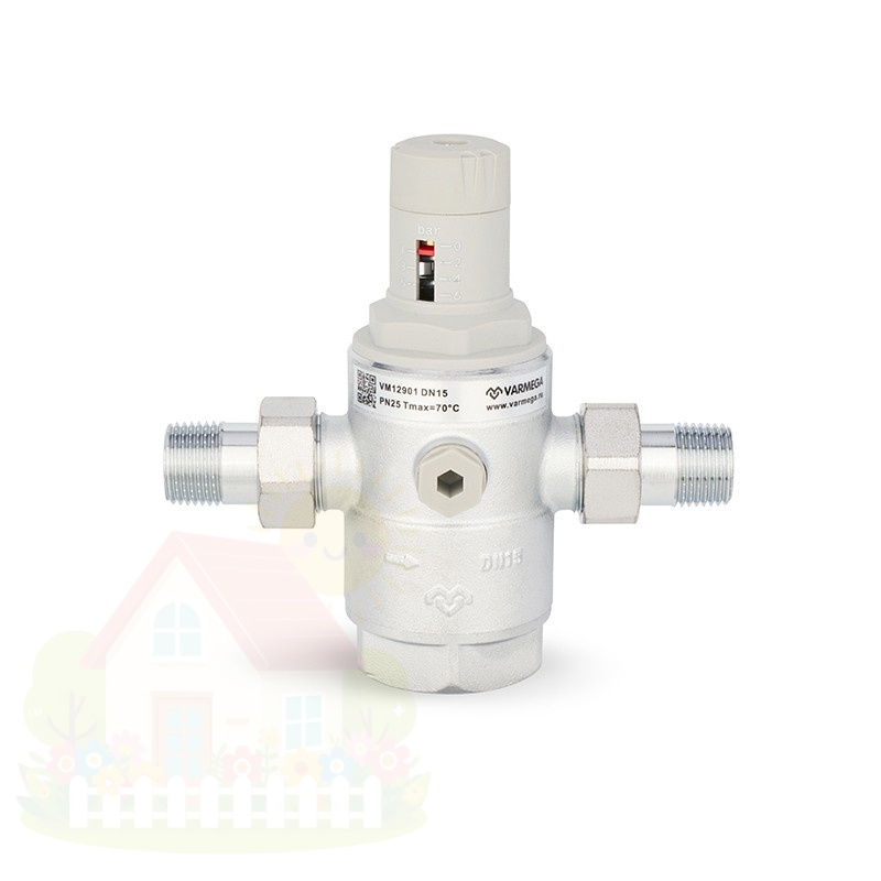 Купить Редуктор давления мембранный Varmega 3/4" PN25 с разъемными соединениями с НР резьбой — фото товара в каталоге