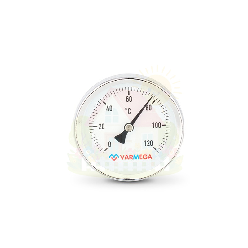 Инженерная сантехника Термометр биметаллический с погружной гильзой Varmega, 1/2" 80мм, штуцер 50мм — детальное фото