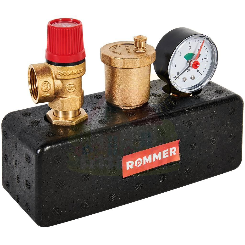 Инженерная сантехника Группа безопасности котла ROMMER 3 бар 1 до 50 кВт в теплоизоляции — детальное фото