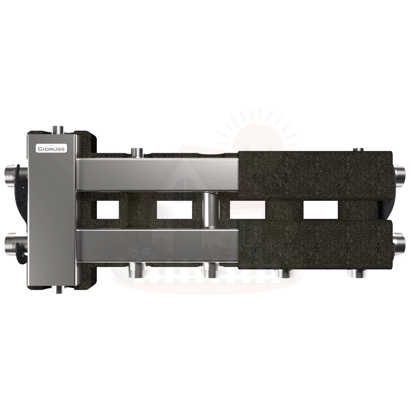 Инженерная сантехника Коллектор нержавеющий Gidruss BMSS-80-3D EPP до 80 кВт 1 1/4"-1" 3 контура EPP термоизоляция — детальное фото