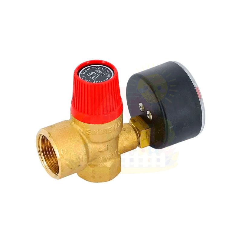 Инженерная сантехника Клапан предохранительный Rommer 1/2"х3/4"х1/4" для отопления с манометром 3 Бар — детальное фото