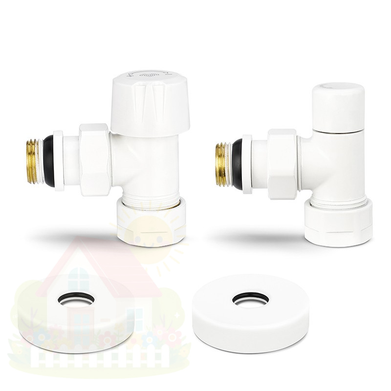 Купить Комплект радиаторных клапанов угловой Varmega №1, 1/2"х3/4"EK резьба ВР/НР,  цвет матовый никель — фото товара в каталоге