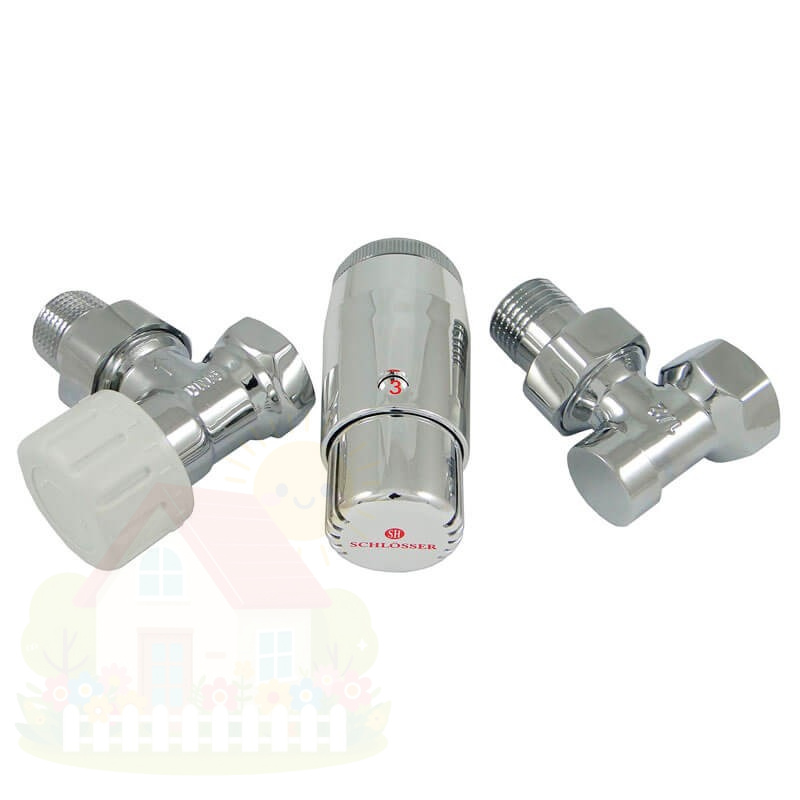 Купить Комплект подключения SCHLOSSER STANDARD MINI 1/2" угловой хром с термоголовкой MINI — фото товара в каталоге