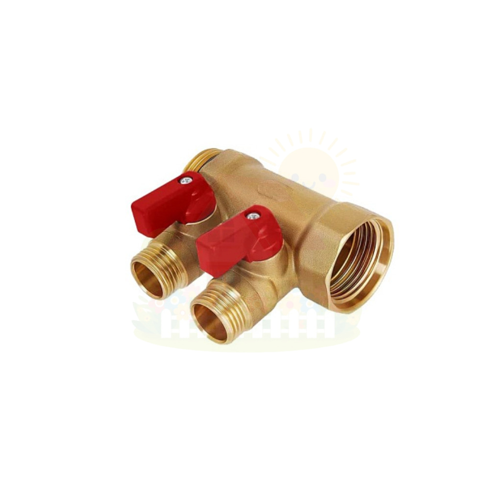 Инженерная сантехника Коллектор Hoobs 3/4"х2х1/2"EK с шаровыми кранами, латунь, красная ручка HB-6200R6H0504R2A — детальное фото