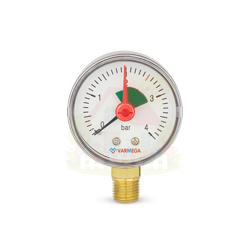 Инженерная сантехника Манометр радиальный Varmega, 1/4" 63мм, 4 Бар, с указателем предела — детальное фото