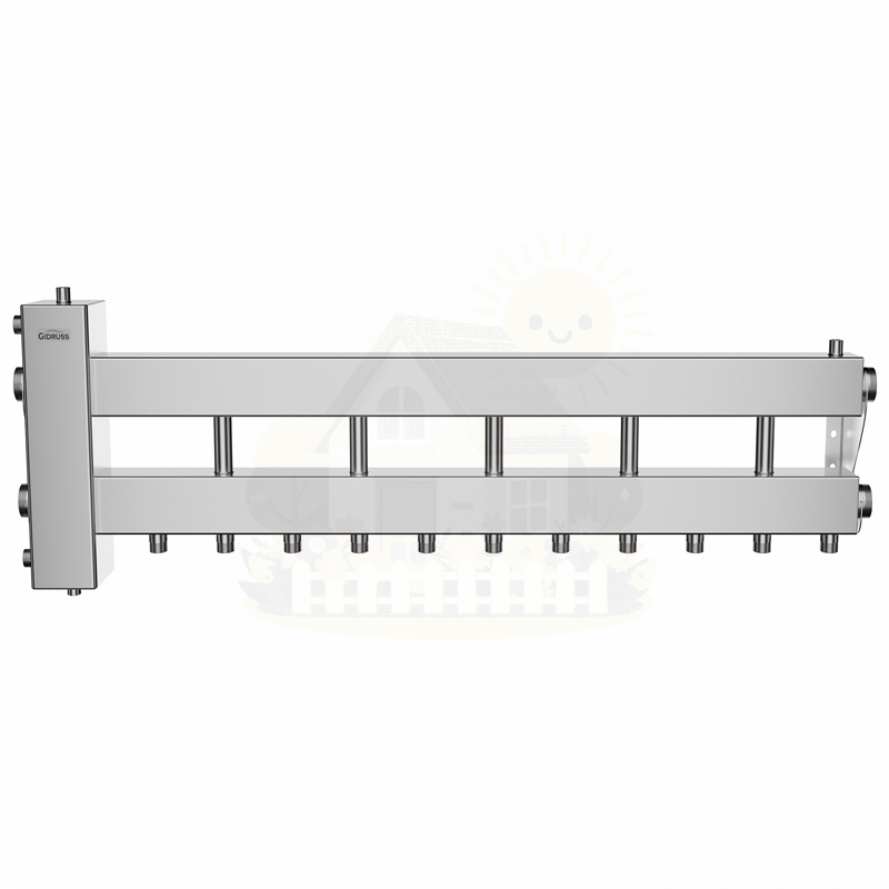 Инженерная сантехника Коллектор нержавеющий Gidruss BMSS-150-6D до 150 кВт 1 1/2" 6 контуров — детальное фото