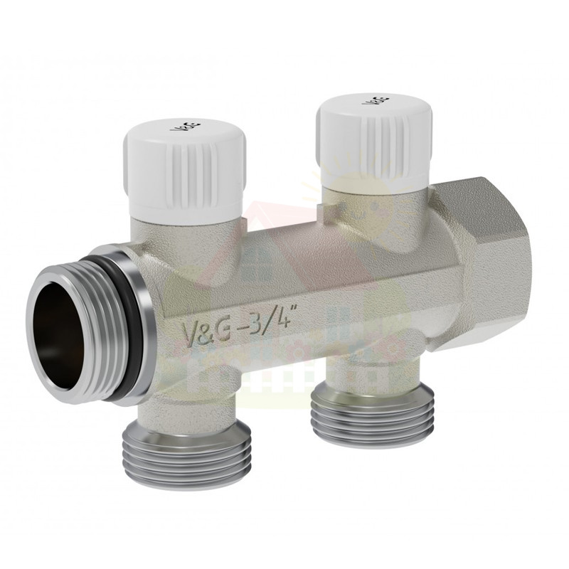 Инженерная сантехника Коллектор настроечный V&G Valogin 3/4"х3/4" на 2 выхода — детальное фото