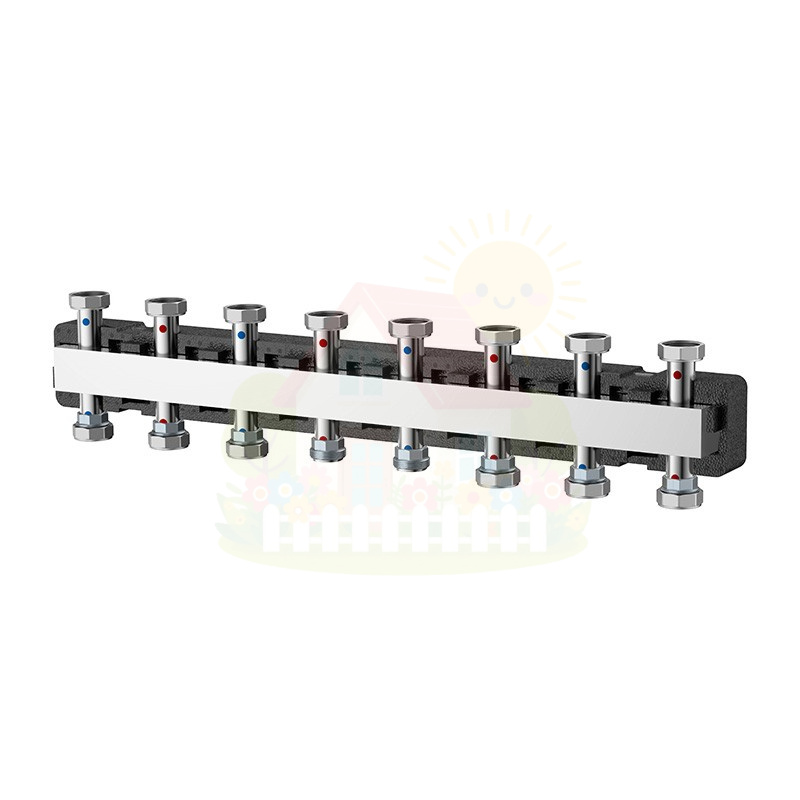Инженерная сантехника Коллектор распределительный Varmega V-Flow 1 1/2"х1 1/2" нержавеющая сталь 7 контуров в термоизоляции — детальное фото