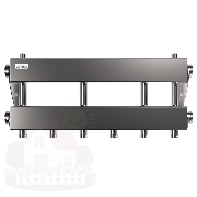 Купить Коллектор нержавеющий модульный Gidruss MKSS-150-3х25 до 150 кВт 1 1/2" 4 контура — фото товара в каталоге