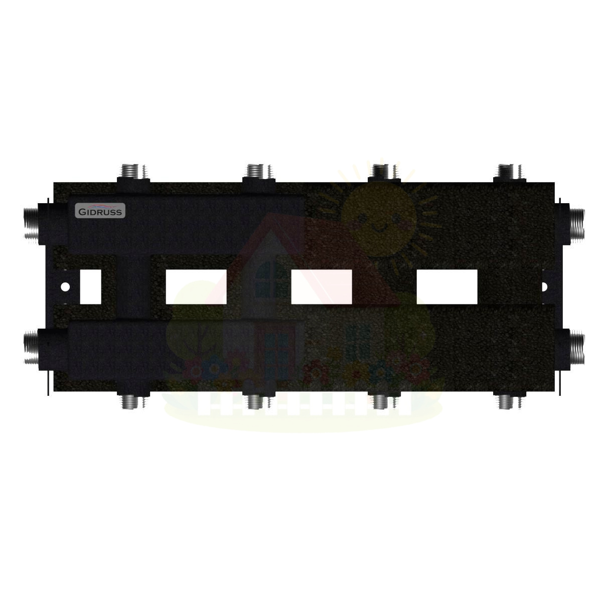 Инженерная сантехника Коллектор модульный Gidruss MK-100-4DU.EPP до 100 кВт 1 1/4" 5 контуров EPP термоизоляция — детальное фото