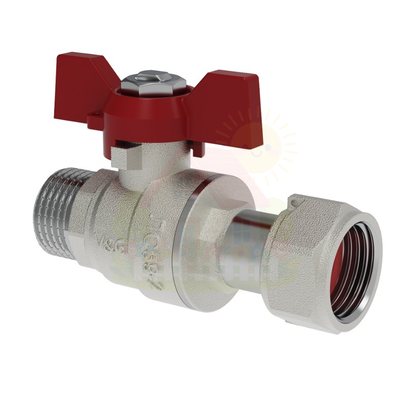 Инженерная сантехника Кран шаровой V&G Valogin 1/2" с НГ гайкой ВР/НР резьба, ручка бабочка — детальное фото