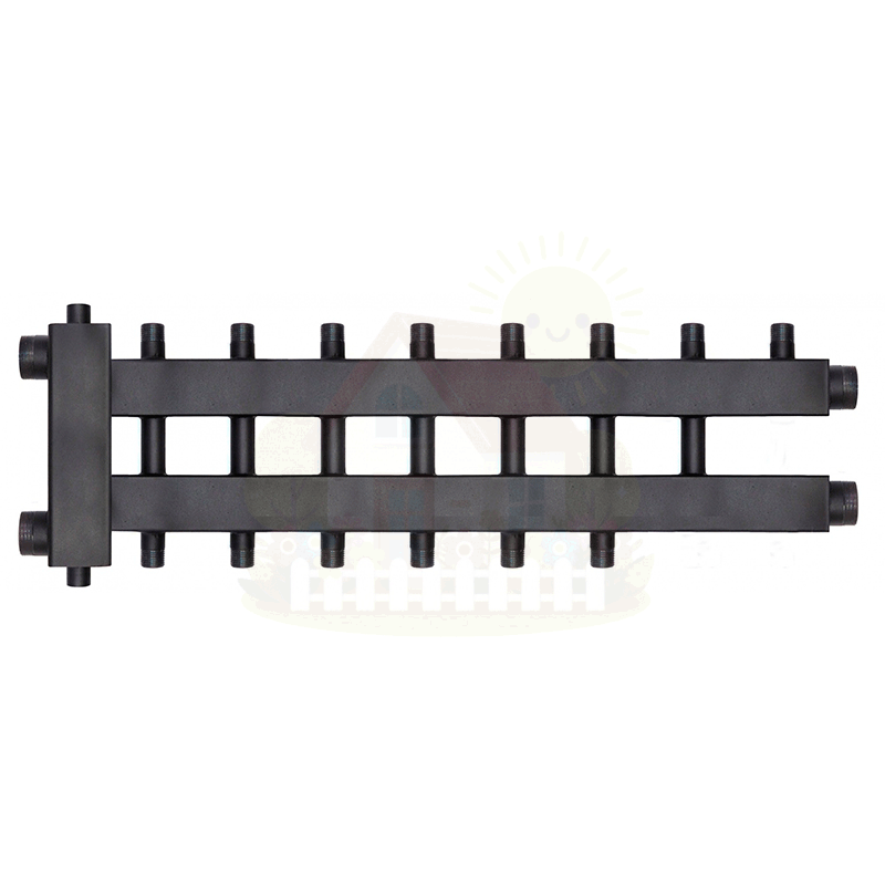 Инженерная сантехника Коллектор с гидроразделителем Warme WKD.R.85.К.4+3+1 (черная сталь) Дублер компакт на 8 контуров до 85 кВт — детальное фото