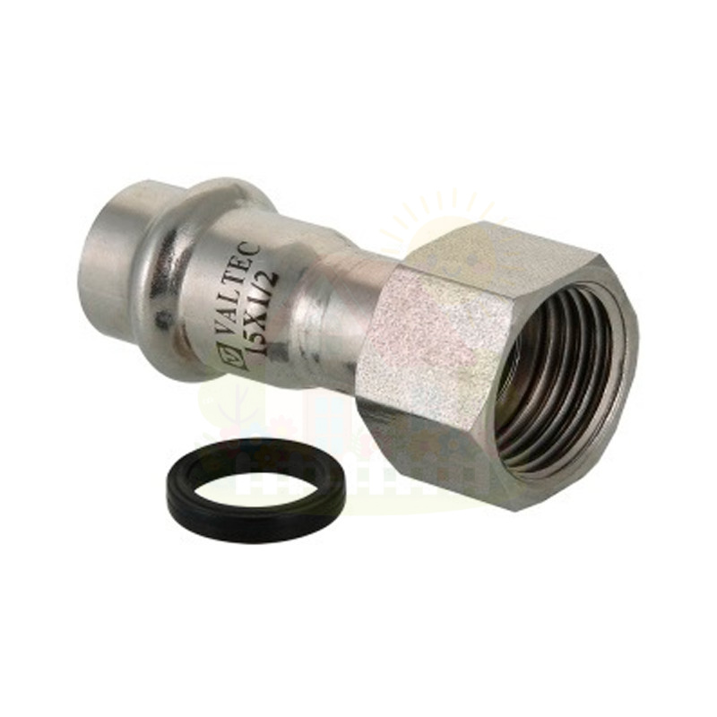 Инженерная сантехника Соединитель Valtec с накидной гайкой VT.INOX-PRESS 15x3/4" из нержавейки (арт.VTi.908.I.001505) — детальное фото