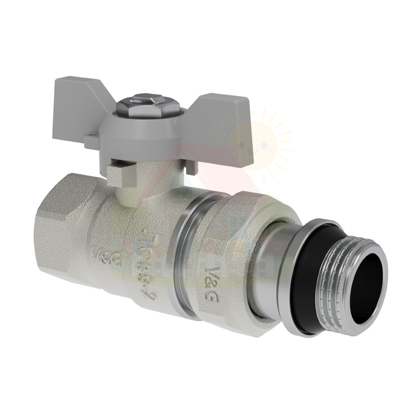 Инженерная сантехника Кран шаровой V&G Valogin 3/4" с полусгоном и уплотнительным кольцом ВР/НР резьба, ручка бабочка — детальное фото