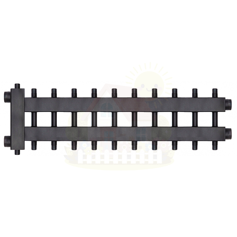 Инженерная сантехника Коллектор с гидроразделителем Warme WKD.R.85.К.5+5+1 (черная сталь) Дублер компакт на 11 контуров до 85 кВт — детальное фото