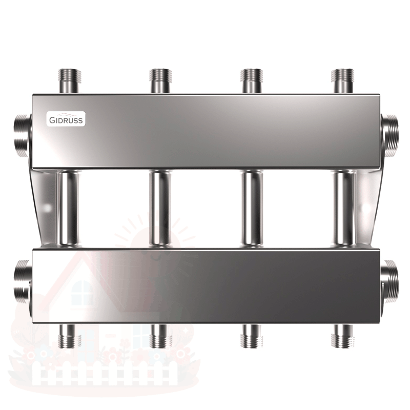 Купить Коллектор нержавеющий модульный Gidruss MKSS-150-4DUх25 до 150 кВт 1 1/2" 5 контуров — фото товара в каталоге
