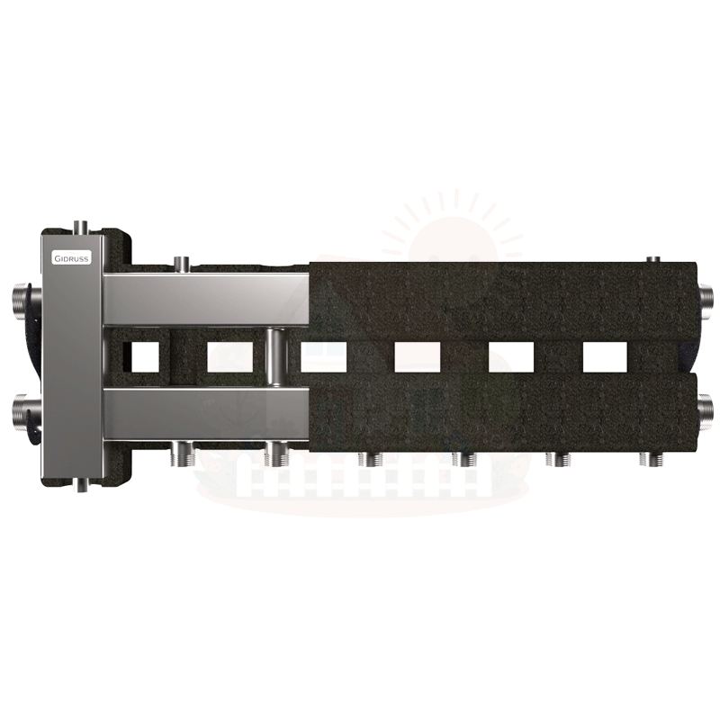 Инженерная сантехника Коллектор нержавеющий Gidruss BMSS-80-4D EPP до 80 кВт 1 1/4"-1" 4 контура EPP термоизоляция — детальное фото