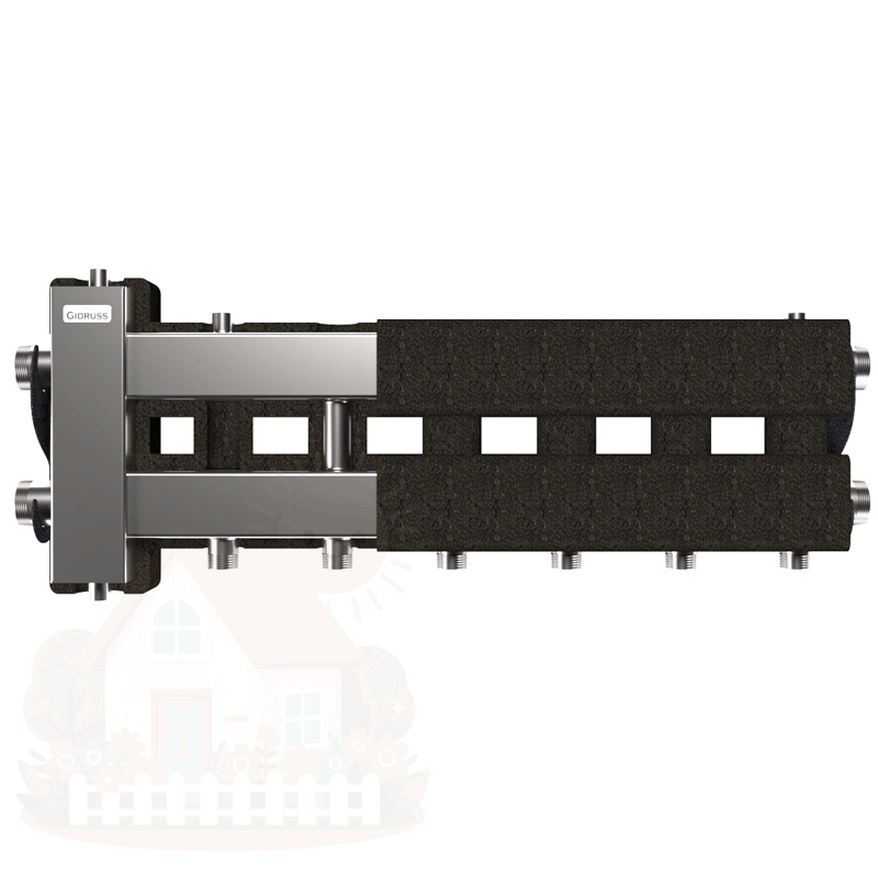 Купить Коллектор нержавеющий Gidruss BMSS-80-4D EPP до 80 кВт 1 1/4"-1" 4 контура EPP термоизоляция — фото товара в каталоге