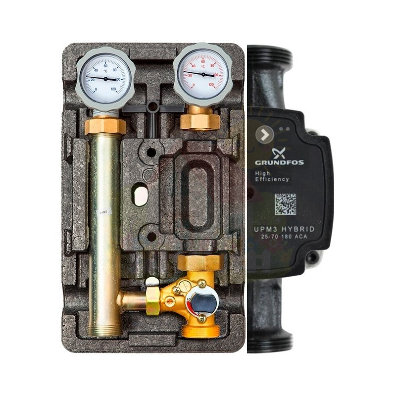 Инженерная сантехника Насосная группа Meibes MK 1",со смесителем, с насосом Grundfos UPM3 Hybrid 25-70 (арт.M66831.36) — детальное фото