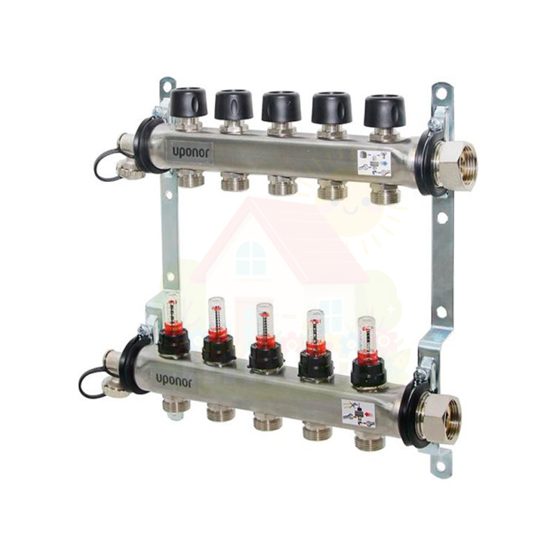 Инженерная сантехника Коллектор стальной Uponor Vario S с расходомерами 2 выхода 3/4" евроконус (арт.1086538) — детальное фото