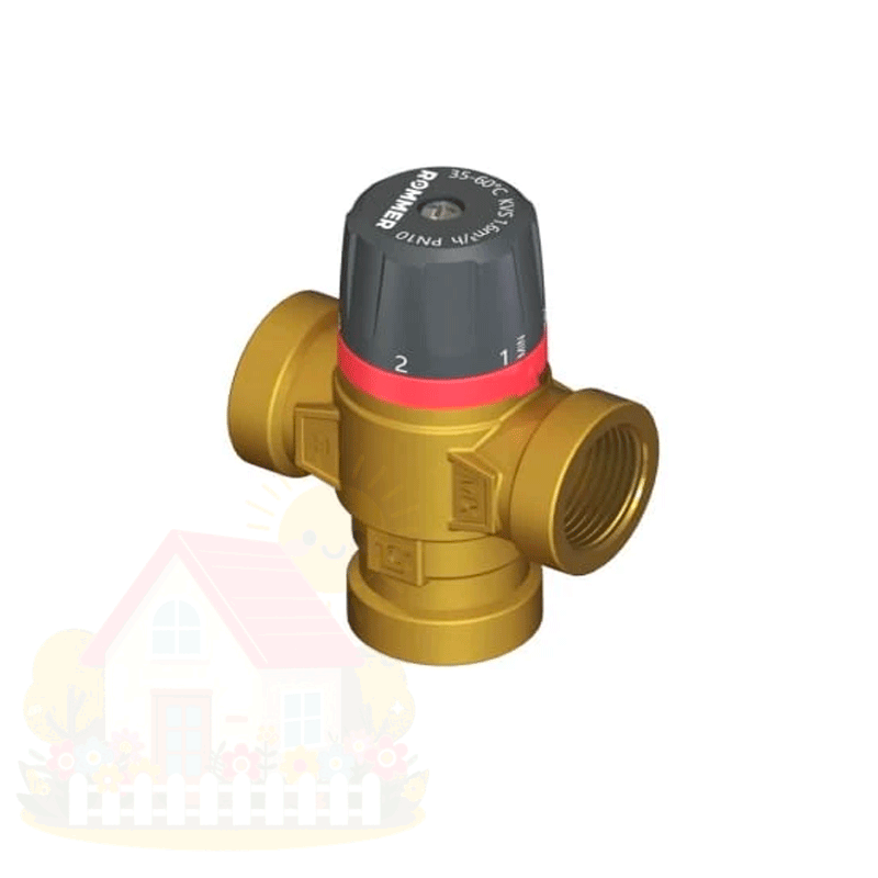 Купить Термостатический клапан Rommer 3/4" ВР резьба боковое смешивание 20-43°С — фото товара в каталоге