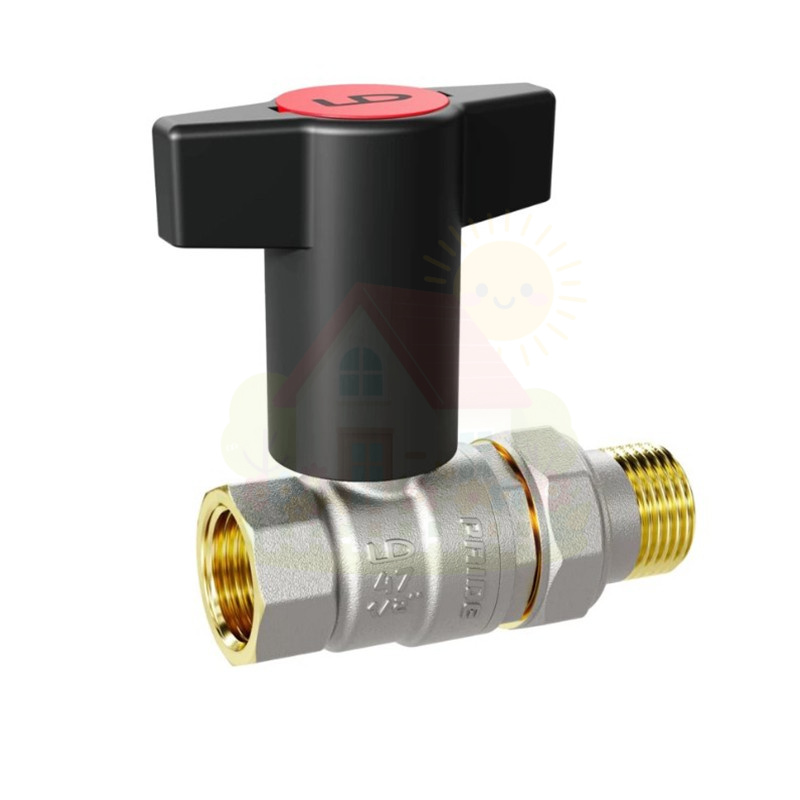 Инженерная сантехника Кран шаровой LD с американкой резьба 1/2" Т-образная ручка красная — детальное фото