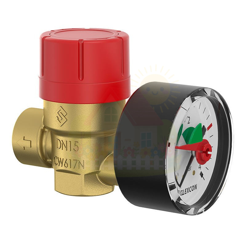 Инженерная сантехника Клапан предохранительный с манометром Flamco Prescomano 1/2" x 3/4" - 3 bar TRD — детальное фото