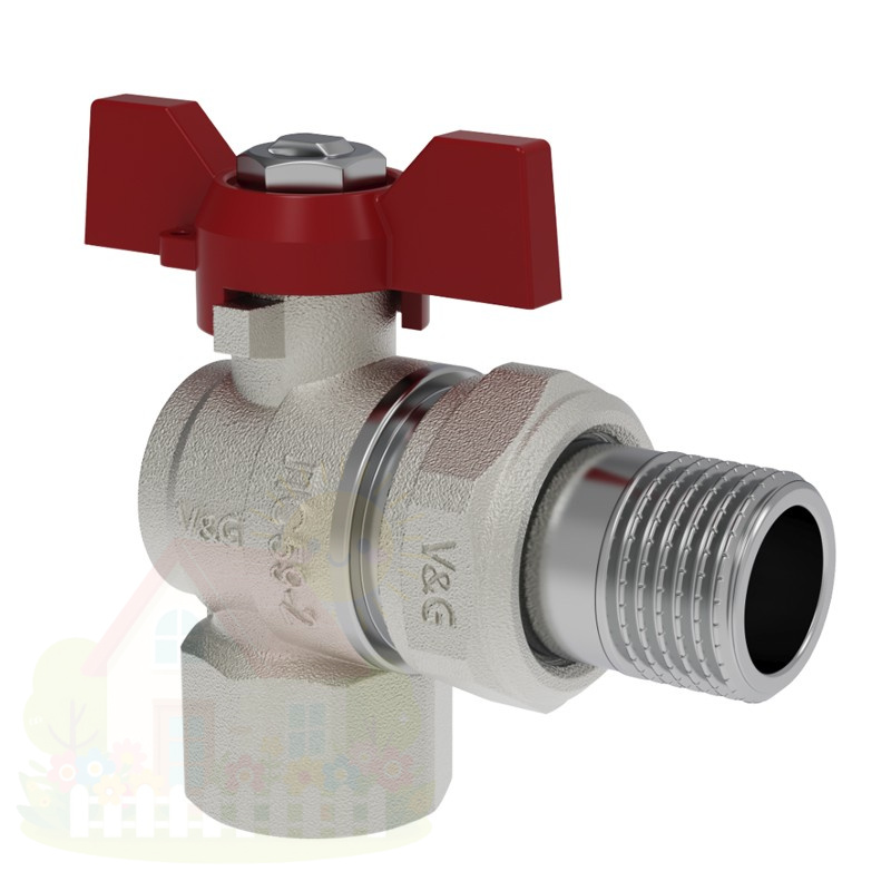 Купить Кран шаровой угловой V&G Valogin 1" с полусгоном ВР/НР резьба, ручка бабочка — фото товара в каталоге