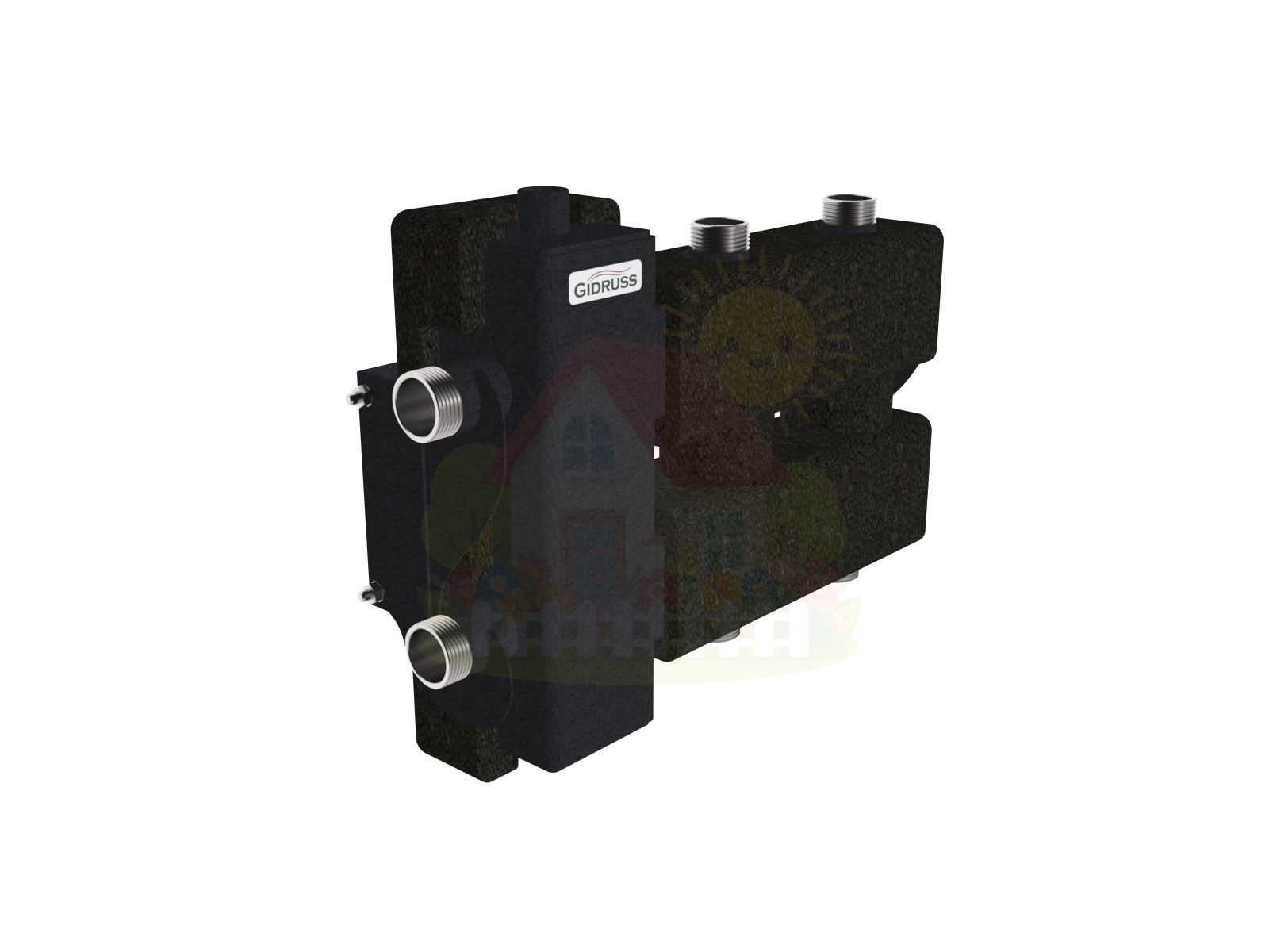 Инженерная сантехника Коллектор Gidruss BM-60-3D EPP до 60 кВт 1" 3 контура EPP термоизоляция — детальное фото