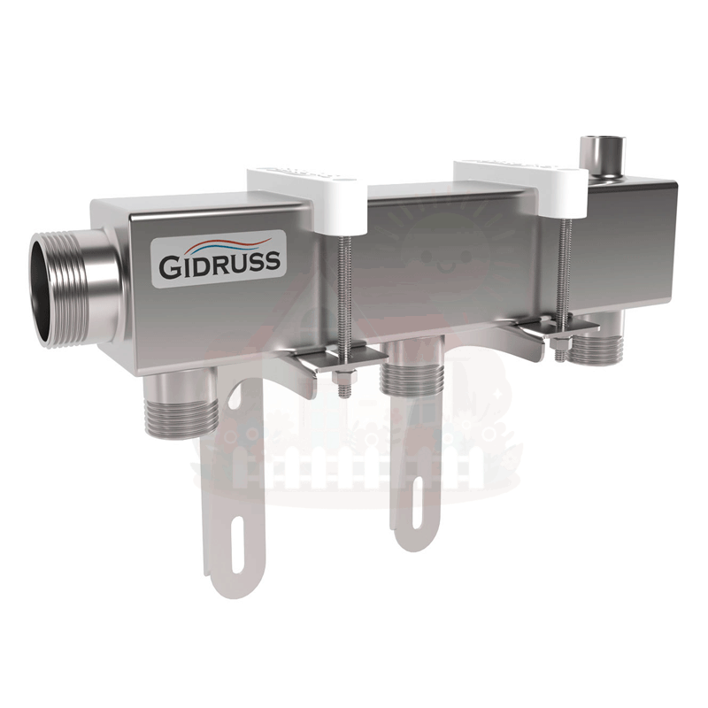Инженерная сантехника Коллектор распределительный нержавеющий Gidruss DMSS-32-25х3 1 1/4" 3 контура — детальное фото