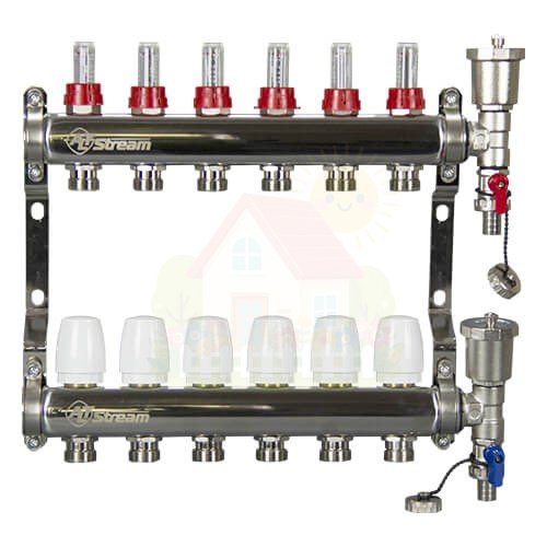 Инженерная сантехника Коллекторная группа Altstream 1"x3/4" с расходомерами 3 контура — детальное фото