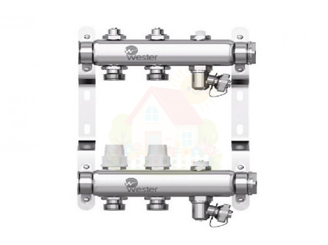 Инженерная сантехника Коллектор с регулирующими вентилями Wester W903 1"x3/4" 2 контура — детальное фото