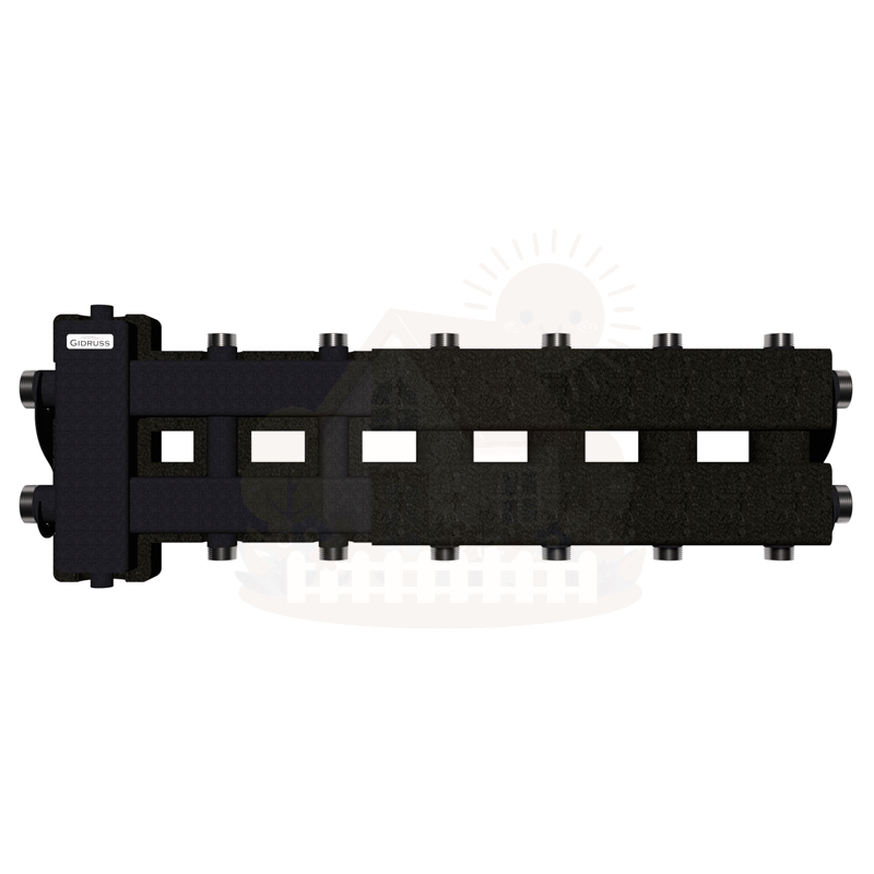 Инженерная сантехника Коллектор Gidruss BM-80-7DU EPP до 80 кВт 1 1/4"-1" 6 контуров EPP термоизоляция — детальное фото
