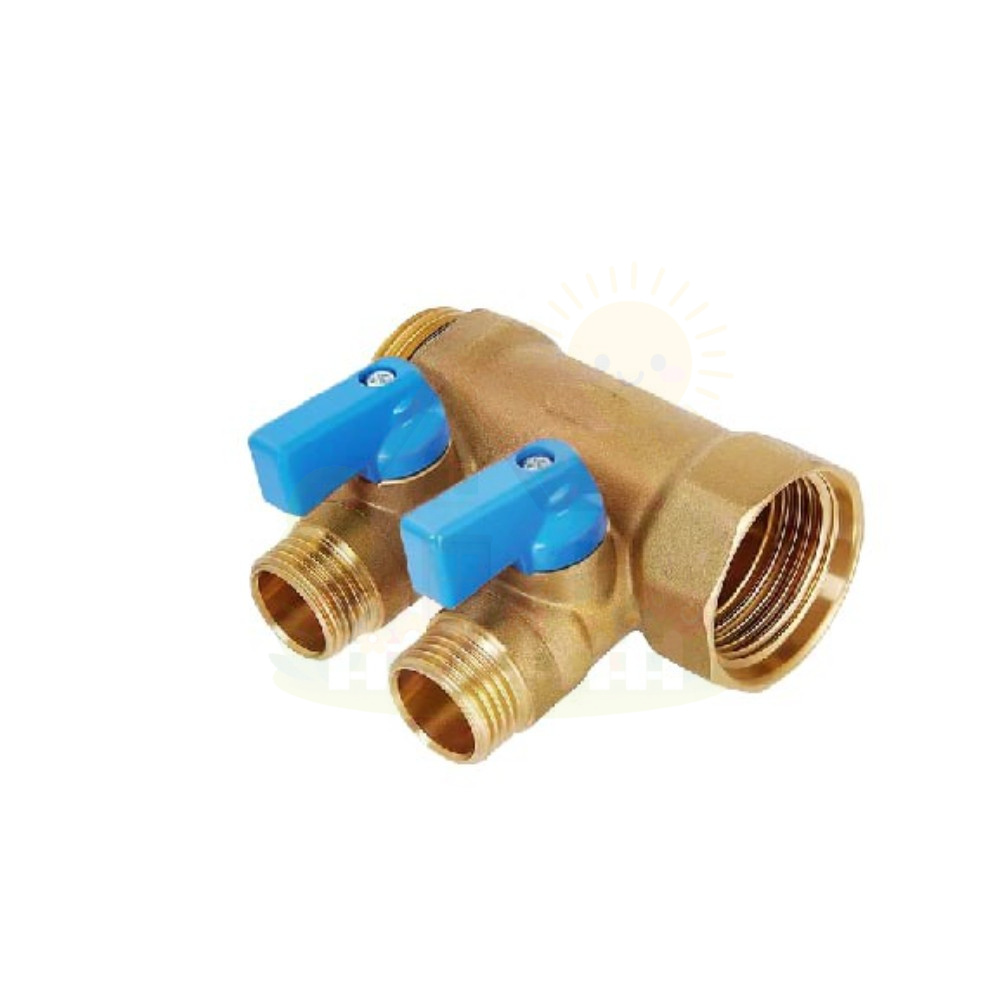 Инженерная сантехника Коллектор Hoobs 3/4"х2х1/2"EK с шаровыми кранами, латунь, синяя ручка HB-6200R6H0504B2A — детальное фото