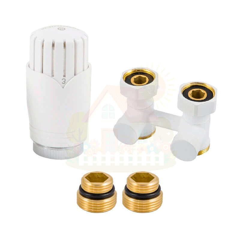 Инженерная сантехника Комплект для нижнего подключения угловой Delta 3/4"x3/4" D=50 мм с термоголовкой М30x1.5 черный — детальное фото