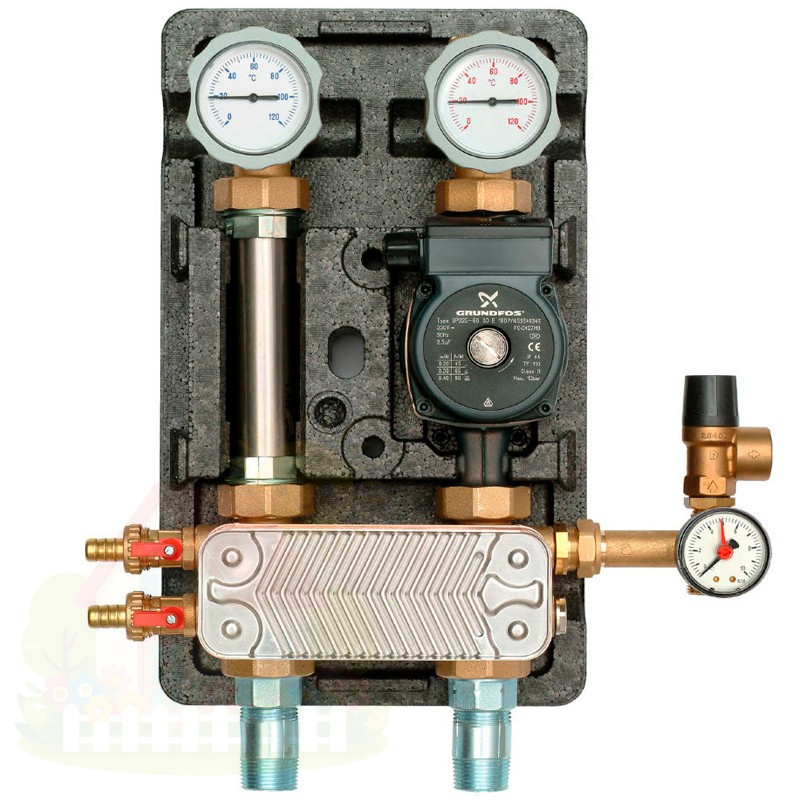 Купить Насосная группа Meibes UK 1" с теплообменником 20 пластин, насос Grundfos UPS 25-60 (арт.M45811.20) — фото товара в каталоге