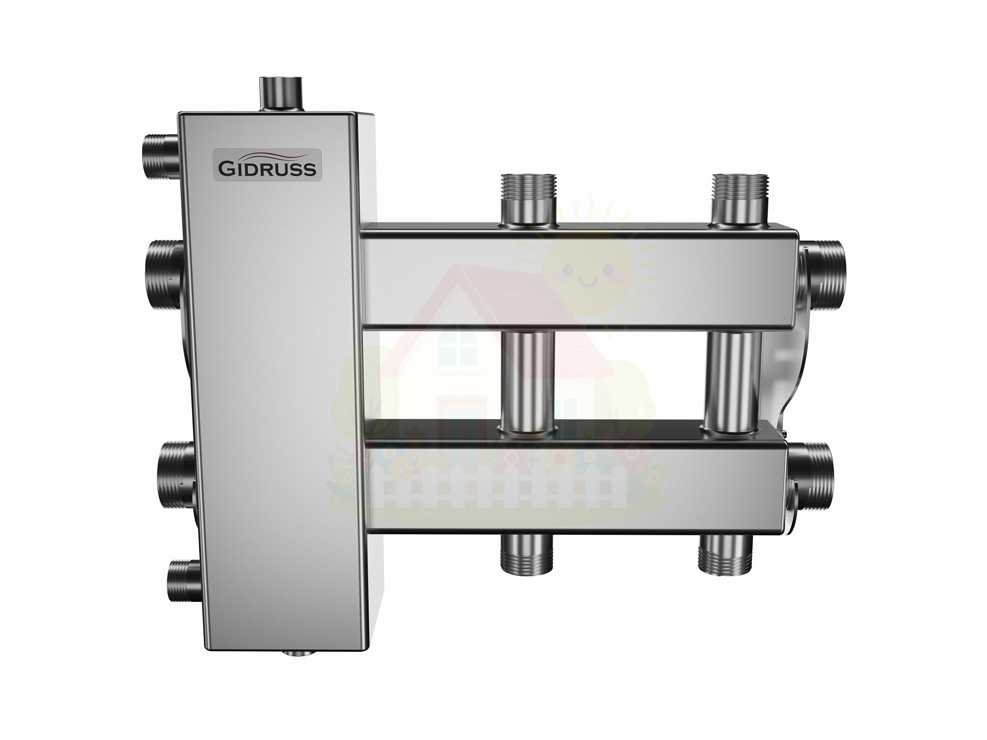 Инженерная сантехника Коллектор нержавеющий Gidruss BMSS-100-3DU до 100 кВт 1 1/4" 3 контура — детальное фото
