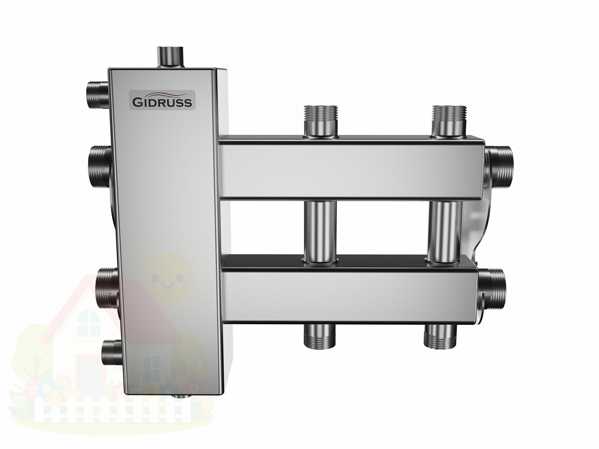 Купить Коллектор нержавеющий Gidruss BMSS-100-3DU до 100 кВт 1 1/4" 3 контура — фото товара в каталоге
