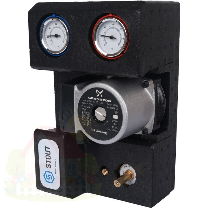 Купить Насосная группа Stout с 3-х ходовым смесителем 3/4" с насосом Grundfos UPSO 15-65 130 SDG-0007-002002 — фото товара в каталоге