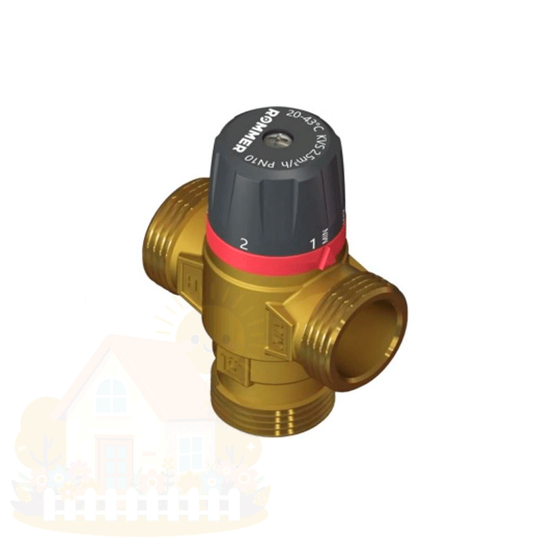 Купить Термостатический клапан Rommer 3/4" НР резьба боковое смешивание 20-43°С — фото товара в каталоге